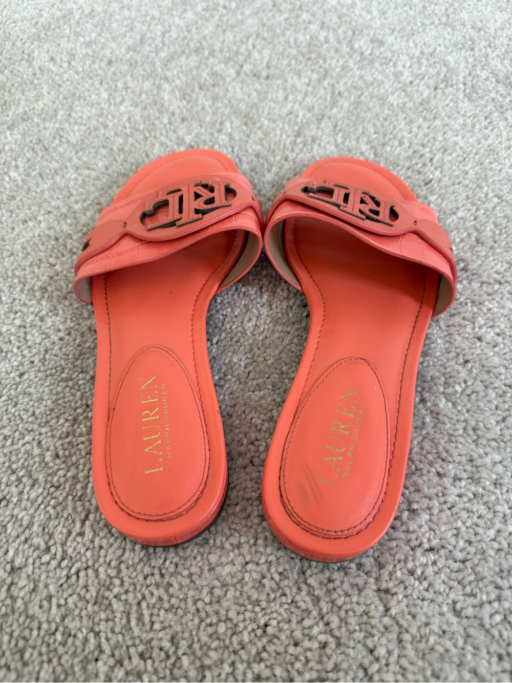 Ralph Lauren Coral Orange RL Monogram Slide Sandals US 8.5 - Picture 3 of 6